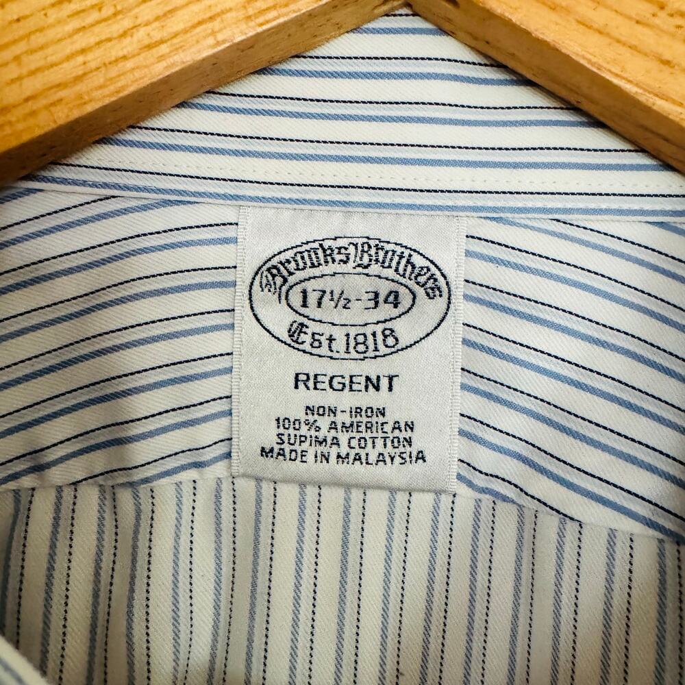 Brooks Brothers Mens Regent American Supima Cotton Vertical Blue Stripe Shirt XL